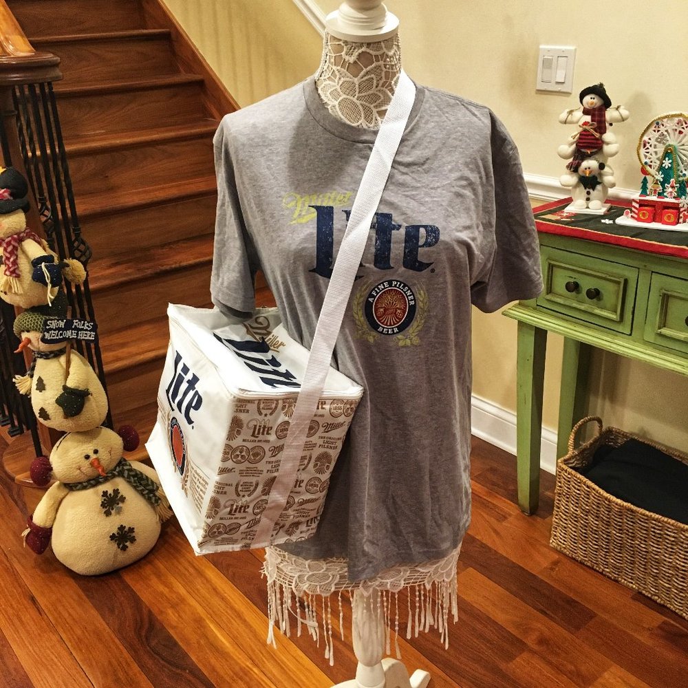 Miller Lite Beer Cooler Bag & Women's Tee Shirt (Extra Large)